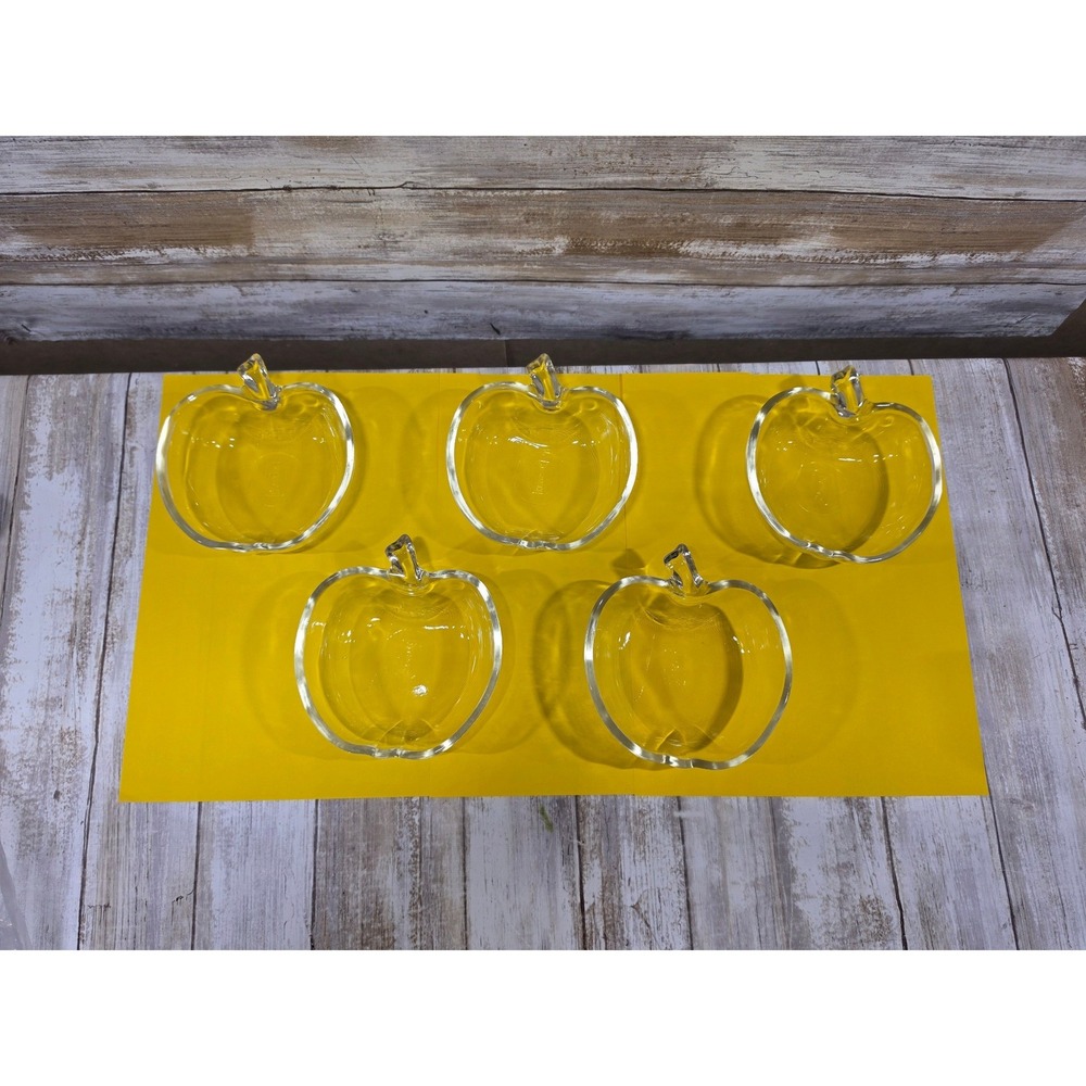 Glasbake Clear Glass Apple Shaped Bowls Set of 5 Vintage Dessert Dishes‎ Fruit
